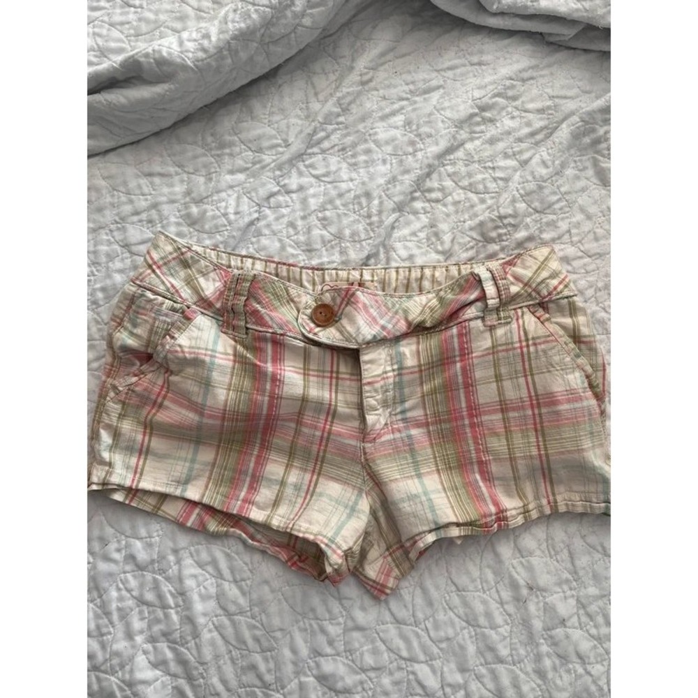 Y2K OP Ocean Pacific Pastel Pink Plaid Low Rise Mini Shorts Juniors 9